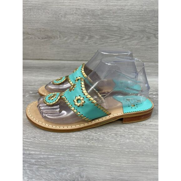 Jack Rogers Hollis Women's 7 Blue Thong Leather Sandal Casual Block Heel Slip-On - Picture 3 of 10